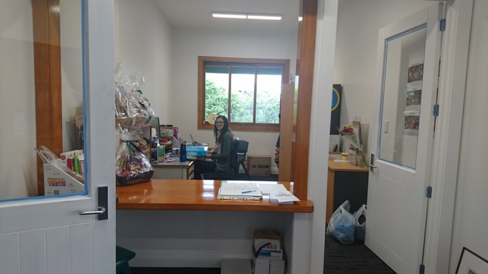 Tamariki School: Our wonderful Admin person, Haley, in her new office.
