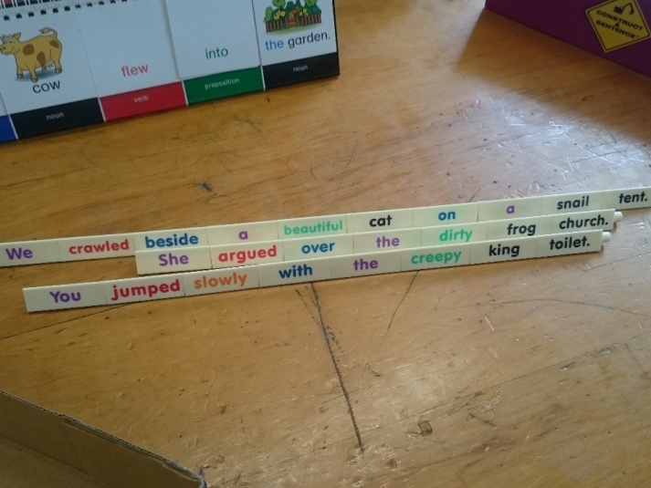 Tamariki School: Having fun making silly sentences, while learning about different types of words (nouns, verbs etc)