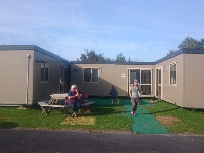 Tamariki School: The portacoms out on the field - while the building work was happening.